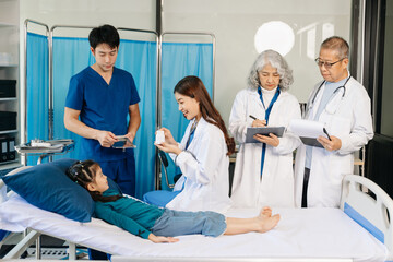 Fototapeta premium Healthcare with vibrant images of doctors and nurses caring for young patients, emphasizing teamwork, empathy