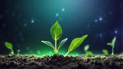 Banner for Scientific Research, Organic Digital Background, Young Sprout Agricultural Technologies. Space Copy-gigapixel-art-