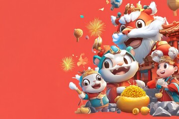 Fototapeta premium Celebrate lunar new year with generative ai a vibrant exploration of chinese new year traditions and dragon imagery