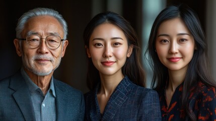 Fototapeta premium Chinese business team portrait, including youth and elderly, isolated, white background