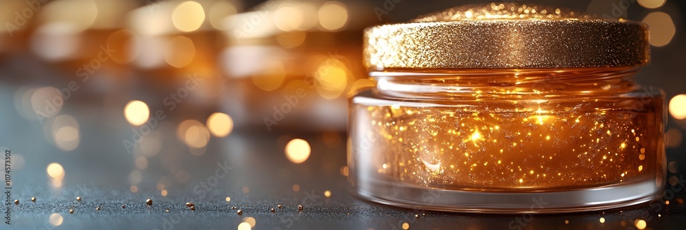 Poster stunning golden jar with a rich,glittering texture and captivating shimmer,creating an air of opulen