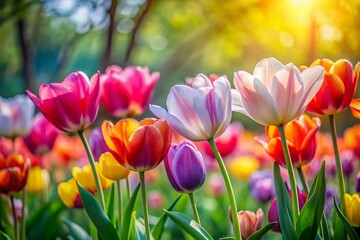 Obraz premium Vibrant Watercolor Tulips in Bloom: A Documentary Photography Perspective Capturing the Beauty of Nature, Color, and Life's Essence in Floral Artistry