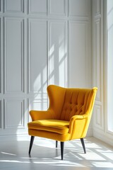 Yellow chair in a white room