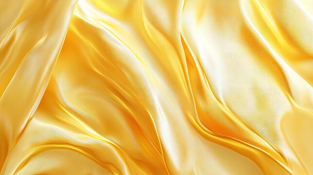 Vibrant yellow silk fabric with luxurious waves and smooth texture