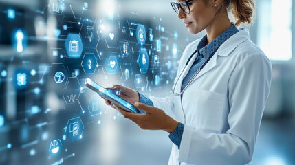 Healthcare innovation: doctor utilizing digital technology in modern medical practice