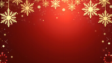 Red and Gold Christmas Background with Hanging Snowflakes