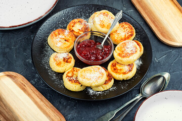 Tasty cottage cheese pancakes, Syrniki.