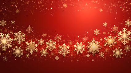 Red Christmas Background with Golden Snowflakes for Holiday Greetings