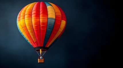 Obraz premium Whimsical hot air balloon floating peacefully in the blue sky with wispy white clouds,representing freedom,adventure,and the power of imagination.