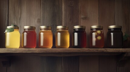 A collection of honey jars sitting on a shelf, ready for use