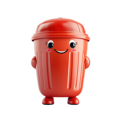 3D cartoon rubbish bin character, isolated on a white background. PNG