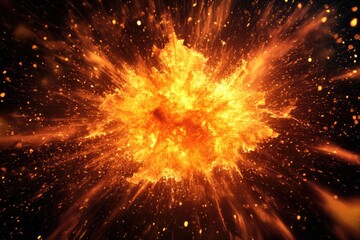 Explosive cloud of orange and yellow dust fills the air, with particles suspended in mid-air