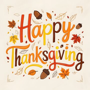 A hand drawn lettering of the text "A hand drawn lettering of the text "Happy Thanksgiving".