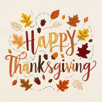 A hand drawn lettering of the text "A hand drawn lettering of the text "Happy Thanksgiving".