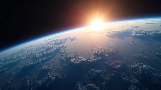 High-dynamic-range Earth from space scene, earth-curvature and atmosphere-vibrant