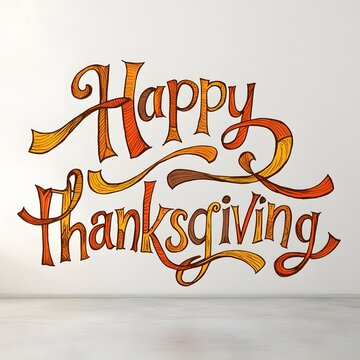 A hand drawn lettering of the text "A hand drawn lettering of the text "Happy Thanksgiving".