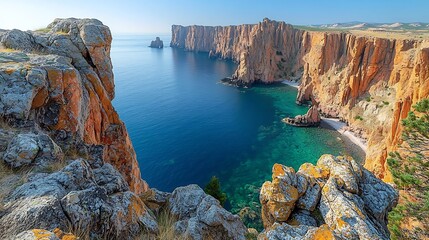 Dramatic Cliffs and Clear Turquoise Water in Sardinia  Italy