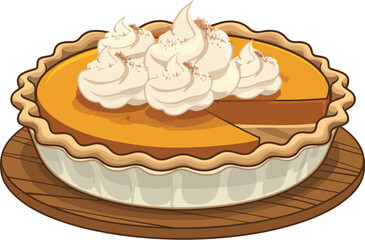 A large pumpkin pie with piped cream rosettes