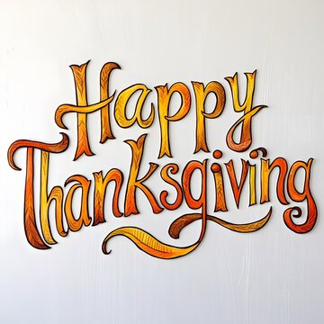 A hand drawn lettering of the text "A hand drawn lettering of the text "Happy Thanksgiving".