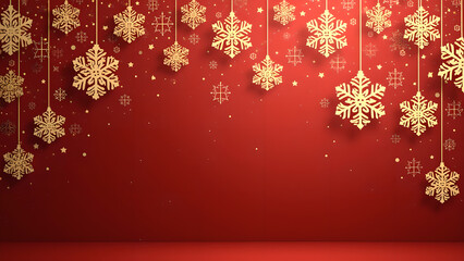 Red and Gold Christmas Background with Snowflakes