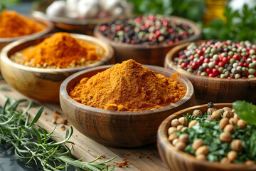 Fototapeta premium Fresh spices and herbs on a table