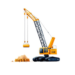 Flat style illustration of a tower crane isolated on a white background. PNG