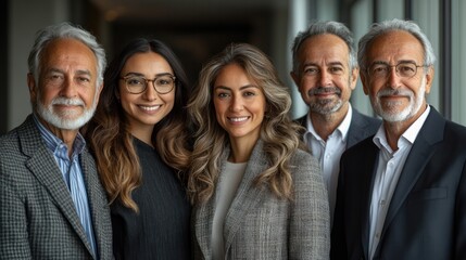 Multigenerational team of Portuguese business professionals, youth to elderly, isolated, white background