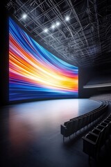A large screen with a colorful display of a rainbow