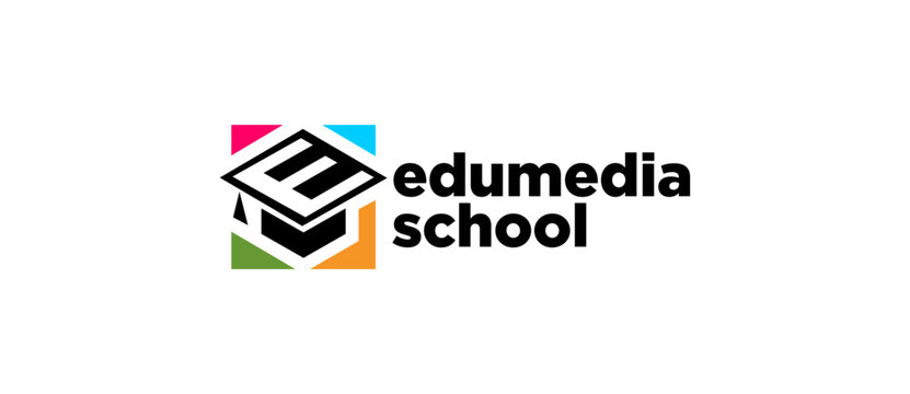 Digital School Logo Design. education logo design illustration. colorful hat logo and media concept