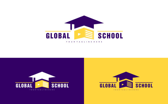 Global School logo with hat and online learning concept. suitable for online school and college