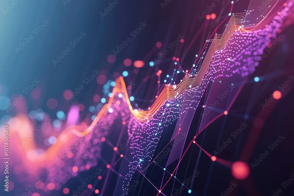 Poster data visualization graph with vibrant colors and dynamic lines