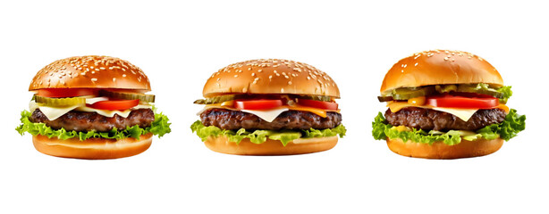 Set of cheesburger isolated on transparent background.
