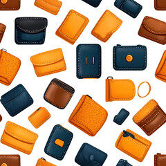 Flat style seamless pattern of wallets isolated on a white background. PNG