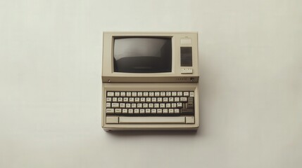 A vintage computer sits against a clean white background, its retro design offering a nostalgic touch.
