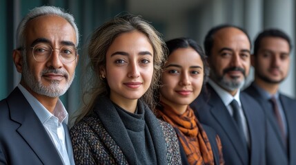 Portrait of Egyptian business professionals, various ages, teens and seniors, isolated, white background