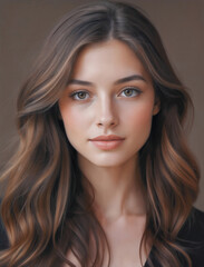 Naklejka premium Beautiful Woman with Long Soft Hair and Natural Makeup