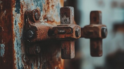 Rusty Metal Lock Mechanism with Detailed Texture and Colorful Patina, Highlighting Worn Surfaces and Industrial Aesthetic in Close-Up Photograph