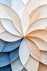 A wood grain flower with blue and white petals