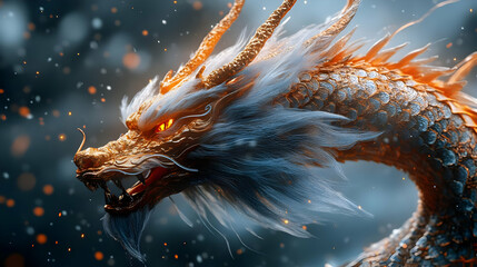 Golden Dragon Illustration with Glowing Eyes