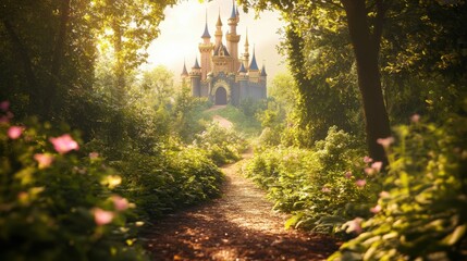 Obraz premium Beautiful fairy tale castle in the park on a sunny summer day.