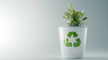 Recycling bin with a green symbol on a white background, emphasizing environmental awareness and clean design

