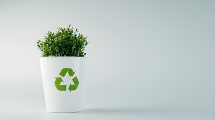 Recycling bin with a green symbol on a white background, emphasizing environmental awareness and clean design

