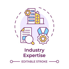 Industry expertise multi color concept icon. Choosing factoring company. Proven specialized knowledge. Round shape line illustration. Abstract idea. Graphic design. Easy to use in article