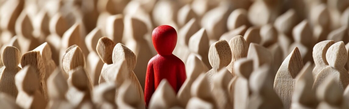 Wooden Figurines Depicting the Concept of Bystander Effect and Individuality