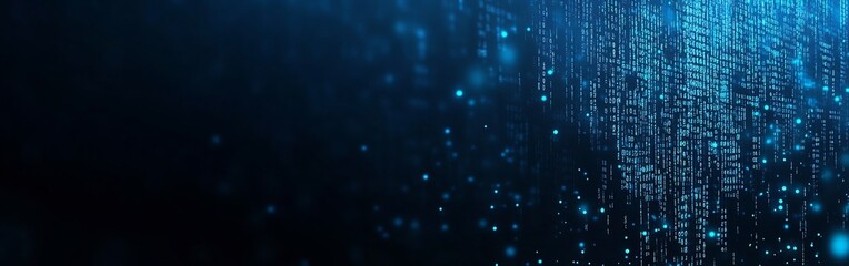 Data Analytics and Cybersecurity Concept with Binary Code on Dark Background