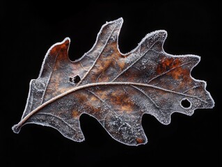 Fototapeta premium Frosted Leaf on Black Background