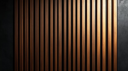 Obraz premium Wooden wall background with vertical slats, texture of natural wood paneling for interior design or backdrop, furniture, home decore