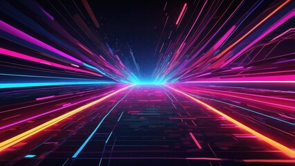 Abstract background of neon glow multicolor laser beam lines, digital data flow, and cyberspace concept with futuristic
