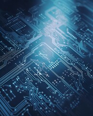 Fototapeta premium Intricate Digital Circuit Patterns with Soft Focus and Depth Technology Concept Backdrop
