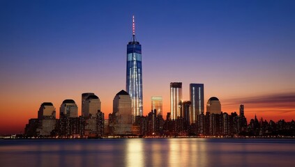 Obraz premium Stunning Sunset Over New York City Skyline with Vibrant Colors